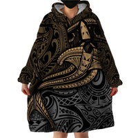 Polynesian Wearable Blanket Hoodie Hammerhead Shark Tribal Pattern - Wonder Print Shop