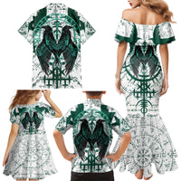 Winged Wisdom Of Viking Family Matching Mermaid Dress and Hawaiian Shirt Hugin, Munin, and the Vegvisir - Wonder Print Shop