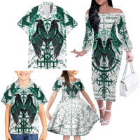 Winged Wisdom Of Viking Family Matching Off Shoulder Long Sleeve Dress and Hawaiian Shirt Hugin, Munin, and the Vegvisir - Wonder Print Shop