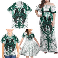 Winged Wisdom Of Viking Family Matching Off Shoulder Maxi Dress and Hawaiian Shirt Hugin, Munin, and the Vegvisir - Wonder Print Shop