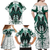 Winged Wisdom Of Viking Family Matching Off Shoulder Maxi Dress and Hawaiian Shirt Hugin, Munin, and the Vegvisir - Wonder Print Shop