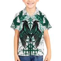 Winged Wisdom Of Viking Family Matching Off Shoulder Maxi Dress and Hawaiian Shirt Hugin, Munin, and the Vegvisir - Wonder Print Shop