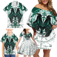 Winged Wisdom Of Viking Family Matching Off Shoulder Short Dress and Hawaiian Shirt Hugin, Munin, and the Vegvisir - Wonder Print Shop