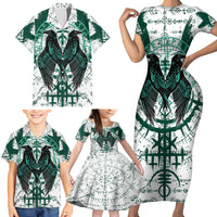 Winged Wisdom Of Viking Family Matching Short Sleeve Bodycon Dress and Hawaiian Shirt Hugin, Munin, and the Vegvisir - Wonder Print Shop