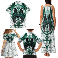 Winged Wisdom Of Viking Family Matching Tank Maxi Dress and Hawaiian Shirt Hugin, Munin, and the Vegvisir - Wonder Print Shop