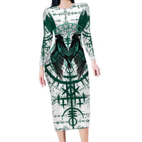 Winged Wisdom Of Viking Long Sleeve Bodycon Dress Hugin, Munin, and the Vegvisir - Wonder Print Shop