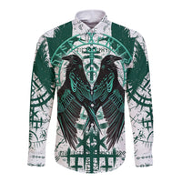 Winged Wisdom Of Viking Long Sleeve Button Shirt Hugin, Munin, and the Vegvisir - Wonder Print Shop