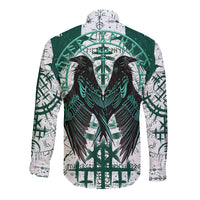 Winged Wisdom Of Viking Long Sleeve Button Shirt Hugin, Munin, and the Vegvisir - Wonder Print Shop