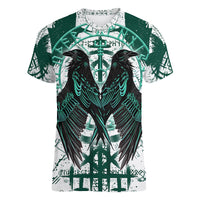 Winged Wisdom Of Viking Women V Neck T Shirt Hugin, Munin, and the Vegvisir - Wonder Print Shop
