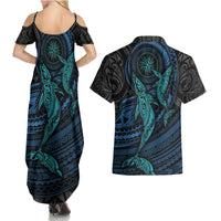 Polynesian Whale Couples Matching Summer Maxi Dress and Hawaiian Shirt - Wonder Print Shop