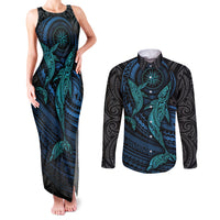 Polynesian Whale Couples Matching Tank Maxi Dress and Long Sleeve Button Shirts - Wonder Print Shop