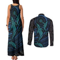 Polynesian Whale Couples Matching Tank Maxi Dress and Long Sleeve Button Shirts - Wonder Print Shop