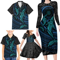 Polynesian Whale Family Matching Long Sleeve Bodycon Dress and Hawaiian Shirt - Wonder Print Shop