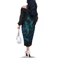 Polynesian Whale Family Matching Off Shoulder Long Sleeve Dress and Hawaiian Shirt - Wonder Print Shop