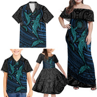 Polynesian Whale Family Matching Off Shoulder Maxi Dress and Hawaiian Shirt - Wonder Print Shop