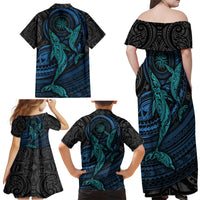 Polynesian Whale Family Matching Off Shoulder Maxi Dress and Hawaiian Shirt - Wonder Print Shop