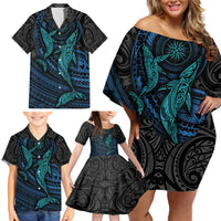 Polynesian Whale Family Matching Off Shoulder Short Dress and Hawaiian Shirt - Wonder Print Shop