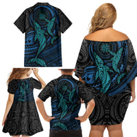 Polynesian Whale Family Matching Off Shoulder Short Dress and Hawaiian Shirt - Wonder Print Shop