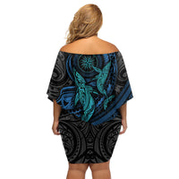 Polynesian Whale Family Matching Off Shoulder Short Dress and Hawaiian Shirt - Wonder Print Shop