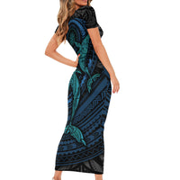 Polynesian Whale Family Matching Short Sleeve Bodycon Dress and Hawaiian Shirt - Wonder Print Shop