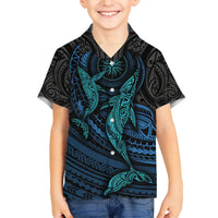 Polynesian Whale Family Matching Short Sleeve Bodycon Dress and Hawaiian Shirt - Wonder Print Shop