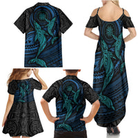 Polynesian Whale Family Matching Summer Maxi Dress and Hawaiian Shirt - Wonder Print Shop
