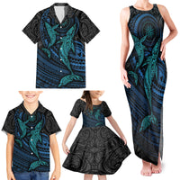 Polynesian Whale Family Matching Tank Maxi Dress and Hawaiian Shirt - Wonder Print Shop