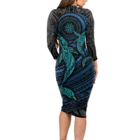 Polynesian Whale Long Sleeve Bodycon Dress - Wonder Print Shop