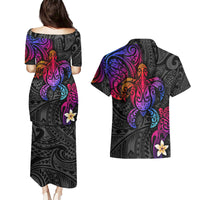 Turtle and Plumeria - Polynesian Couples Matching Puletasi Dress and Hawaiian Shirt - Wonder Print Shop