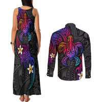 Turtle and Plumeria - Polynesian Couples Matching Tank Maxi Dress and Long Sleeve Button Shirts - Wonder Print Shop