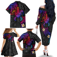 Turtle and Plumeria - Polynesian Family Matching Off Shoulder Long Sleeve Dress and Hawaiian Shirt - Wonder Print Shop