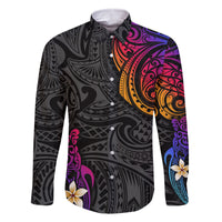 Turtle and Plumeria - Polynesian Family Matching Off Shoulder Long Sleeve Dress and Hawaiian Shirt - Wonder Print Shop