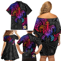 Turtle and Plumeria - Polynesian Family Matching Off Shoulder Short Dress and Hawaiian Shirt - Wonder Print Shop