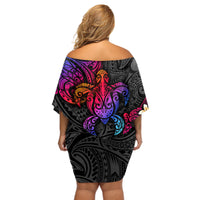 Turtle and Plumeria - Polynesian Off Shoulder Short Dress - Wonder Print Shop