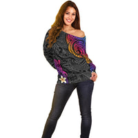 Turtle and Plumeria - Polynesian Off Shoulder Sweater - Wonder Print Shop