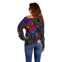 Turtle and Plumeria - Polynesian Off Shoulder Sweater - Wonder Print Shop