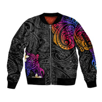 Turtle and Plumeria - Polynesian Sleeve Zip Bomber Jacket - Wonder Print Shop