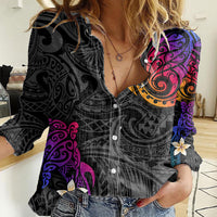 Turtle and Plumeria - Polynesian Women Casual Shirt - Wonder Print Shop
