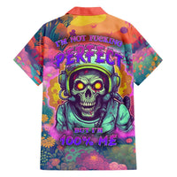 Multicolor Hawaiian shirt with skull astronaut graphic, short sleeves, button-up collar