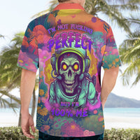 Multicolor Hawaiian shirt back view with skull astronaut graphic and tropical pattern