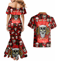 Christmas Skull Couples Matching Mermaid Dress and Hawaiian Shirt When You're Dead Inside But It's Christmas - Wonder Print Shop