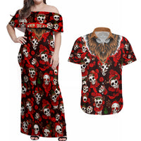 Christmas Skull Couples Matching Off Shoulder Maxi Dress and Hawaiian Shirt When You're Dead Inside But It's Christmas - Wonder Print Shop