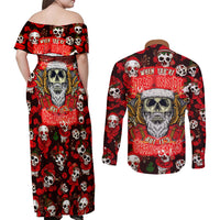 Christmas Skull Couples Matching Off Shoulder Maxi Dress and Long Sleeve Button Shirts When You're Dead Inside But It's Christmas - Wonder Print Shop