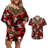 Christmas Skull Couples Matching Off Shoulder Short Dress and Hawaiian Shirt When You're Dead Inside But It's Christmas - Wonder Print Shop