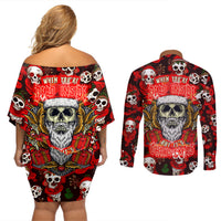 Christmas Skull Couples Matching Off Shoulder Short Dress and Long Sleeve Button Shirts When You're Dead Inside But It's Christmas - Wonder Print Shop