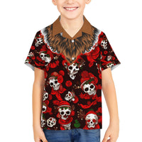 Red Christmas skull Hawaiian shirt with cartoon skulls and festive motifs