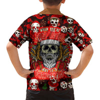 Red Hawaiian shirt with back skull graphic and 'dead inside' Christmas text