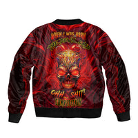 When Is Was Born The Devil Sleeve Zip Bomber Jacket - Wonder Print Shop