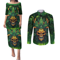 I Can't Go To Hell The Devil Still Has A Restraining Order Against Me Couples Matching Puletasi Dress and Long Sleeve Button Shirts - Wonder Print Shop