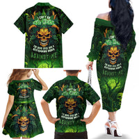 I Can't Go To Hell The Devil Still Has A Restraining Order Against Me Family Matching Off Shoulder Long Sleeve Dress and Hawaiian Shirt - Wonder Print Shop